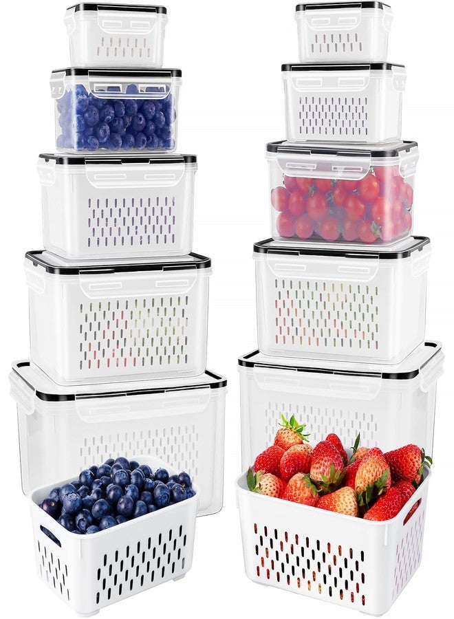 Freshmage Fruit Storage Containers for Fridge with Removable Colander, Airtight Food Storage Container, Dishwasher Safe Produce Saver for Refrigerator, Keep Berry Fruit Fresh Longer 10 pcs Large Clear - Image 1